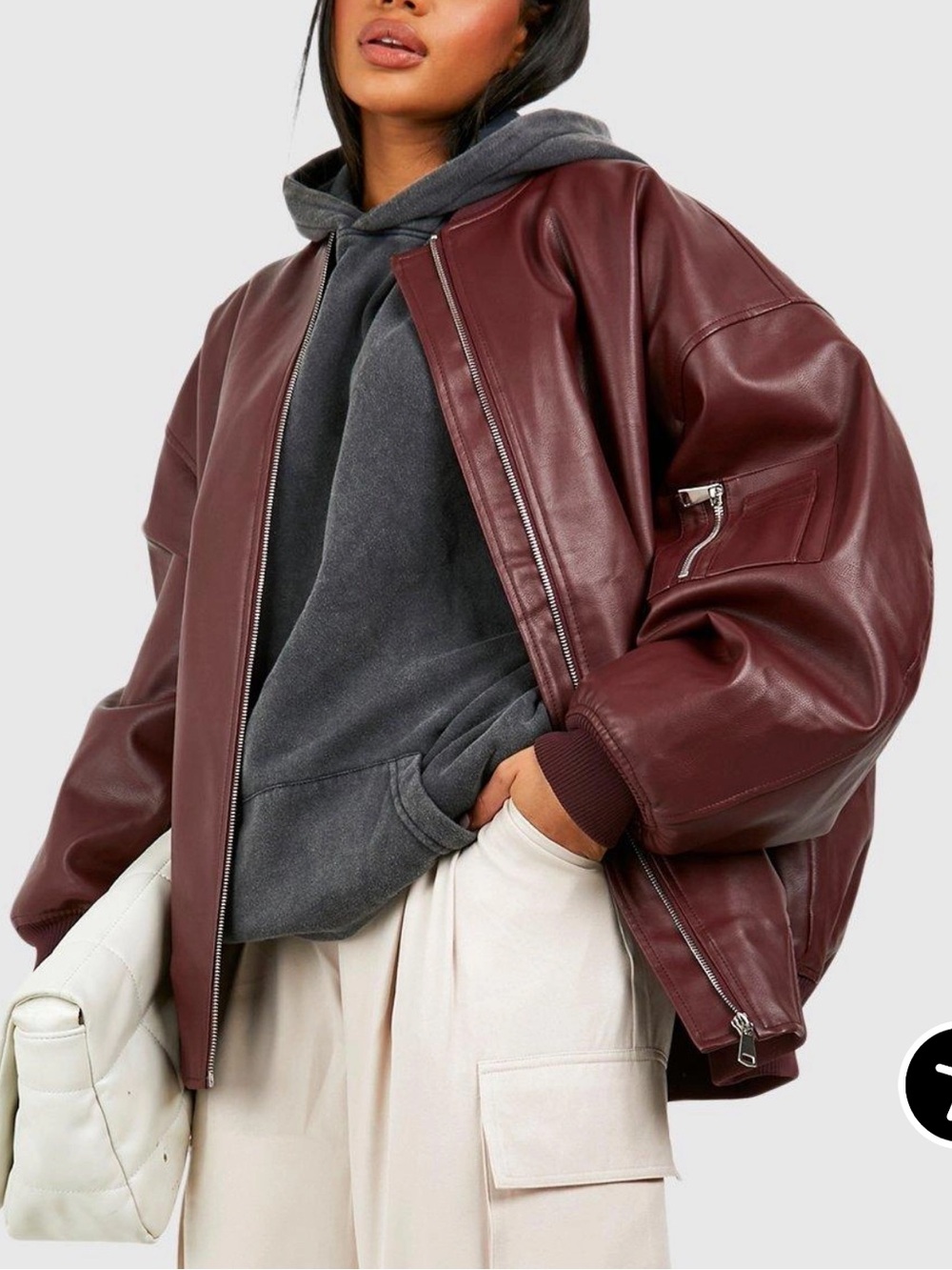 Oversized Faux Leather Bomber Jacket